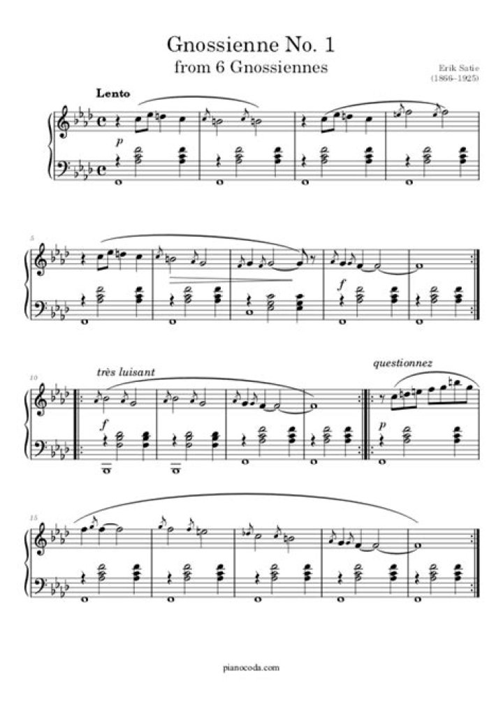 Gnossienne 1 Sheet Music PDF – Easy Classical Download