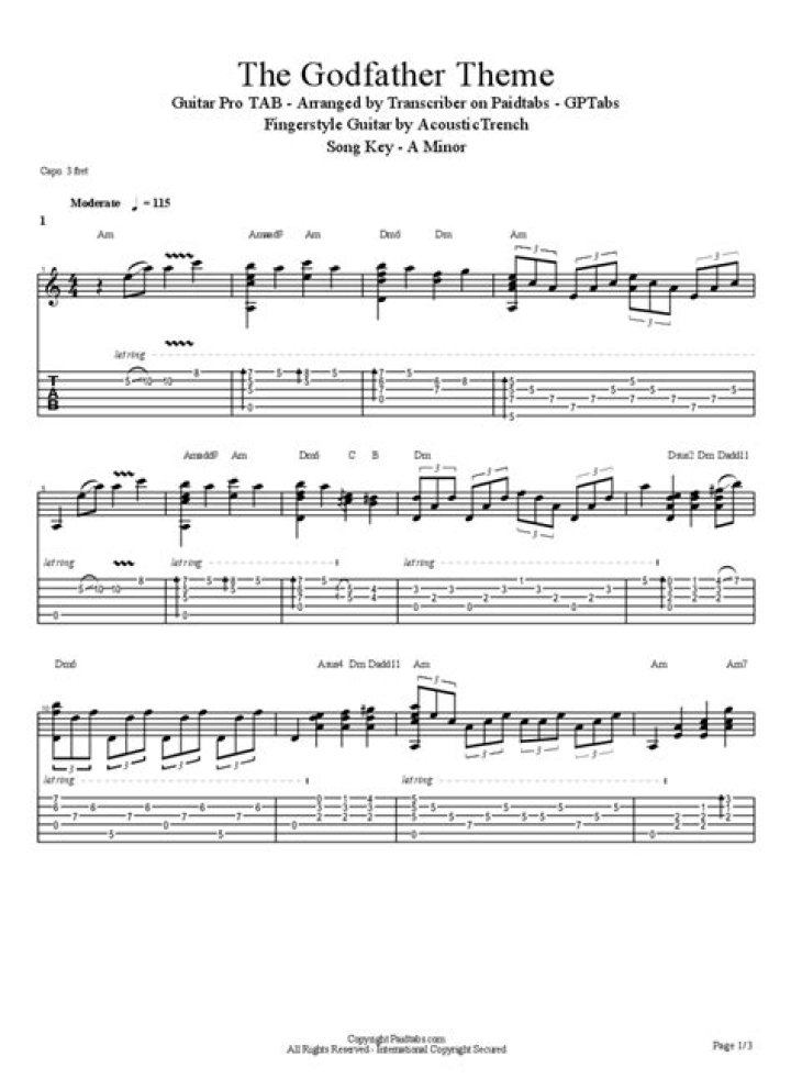 Godfather Theme Classical Guitar Sheet Music PDF Download