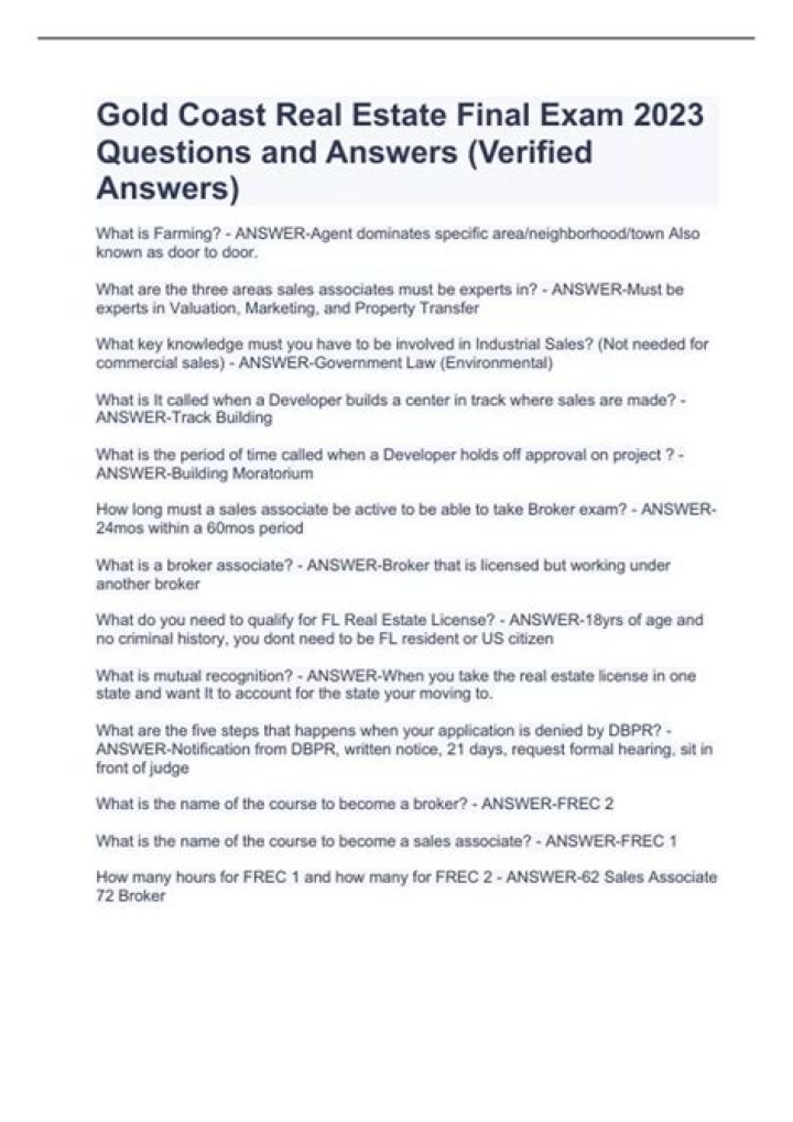 Gold Coast Real Estate Final Exam Answers PDF: Complete Study Guide
