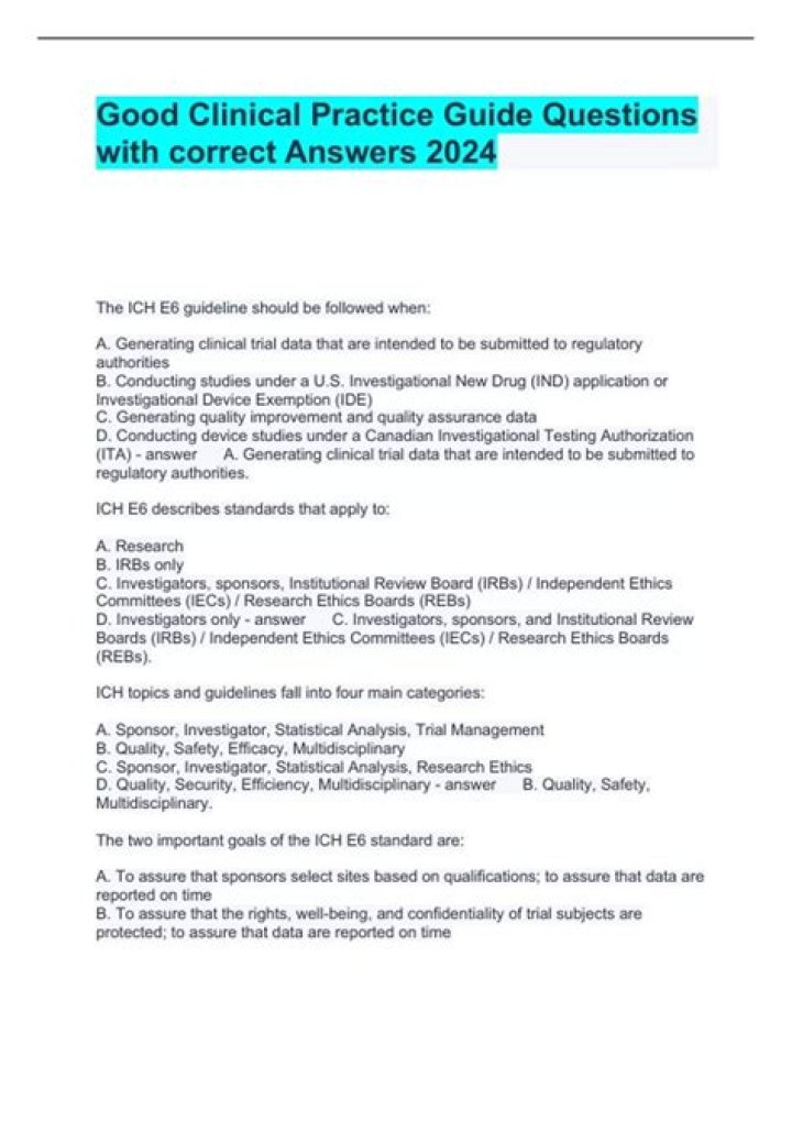Good Clinical Practice Quiz Answers PDF – Accurate & Authoritative