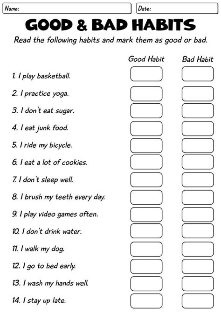 Free Good Habits Worksheet PDF for Daily Success