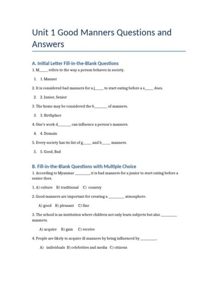 Good Manners Questions and Answers PDF: Essential Etiquette Guide