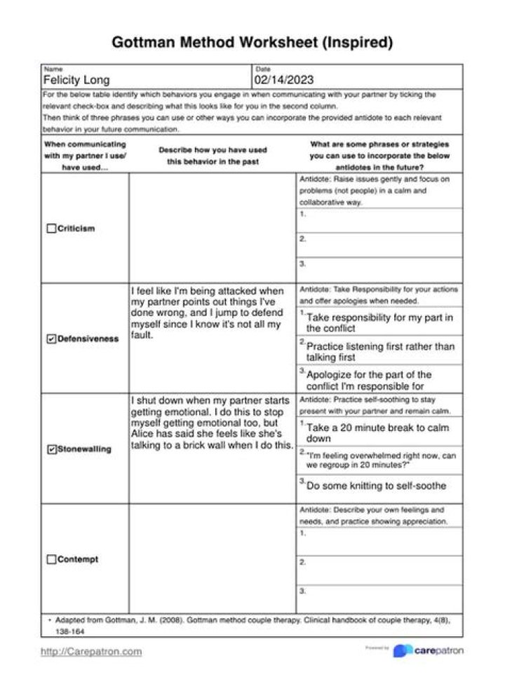 Free Gottman Communication Worksheets PDF for Healthier Relationships