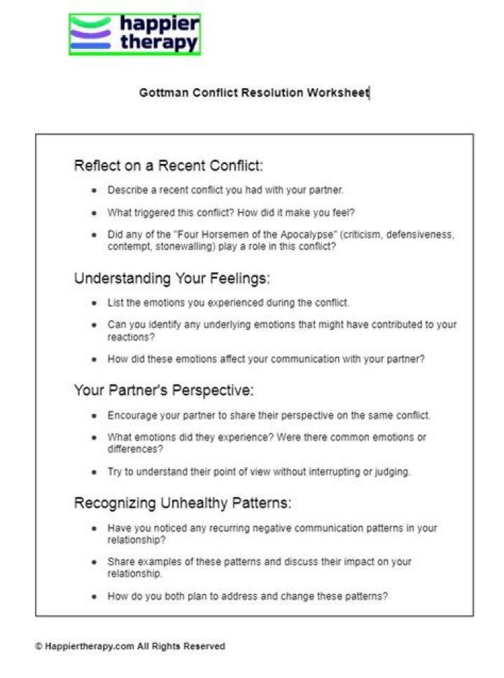 Free Gottman Conflict Resolution Worksheet PDF for Healthier Relationships