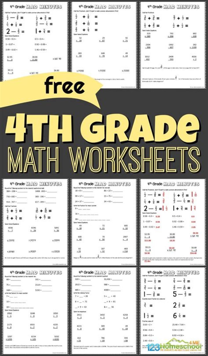 Free Grade 4 Worksheets PDF Download Now