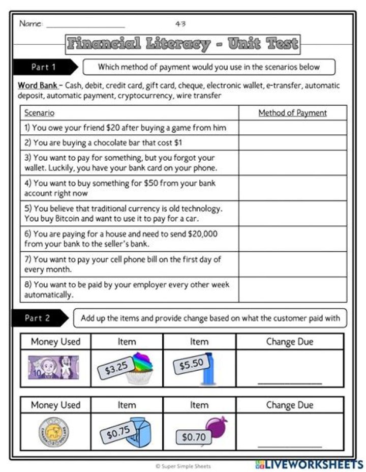 Free Grade 5 Financial Literacy Worksheets PDF for School and Home