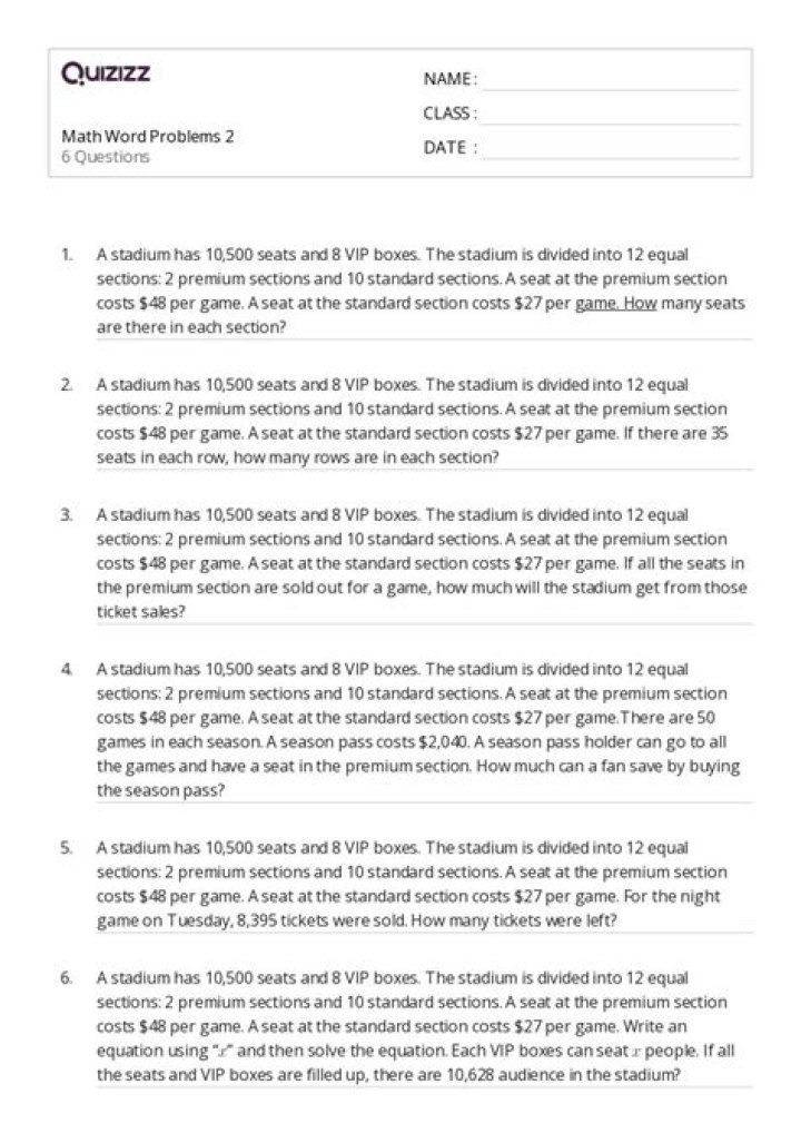 Grade 6 PSSA Word Problems Practice Worksheets PDF – Instant Download