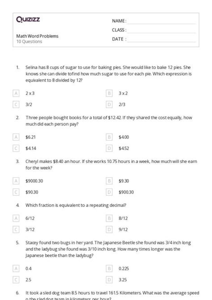 Grade 7 Math Word Problems with Answers PDF for Easy Learning