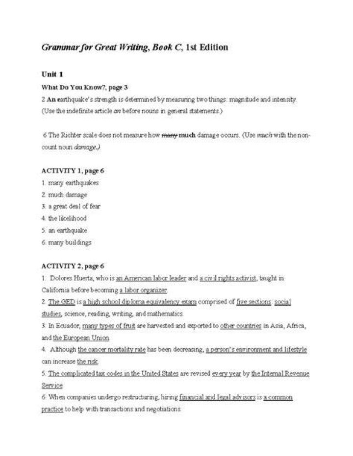 Master Grammar for Great Writing C Answer Key PDF