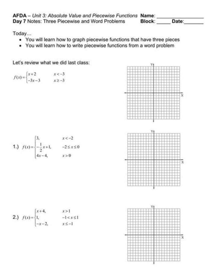 Graphing Piecewise Functions Worksheet PDF – Practice & Answers