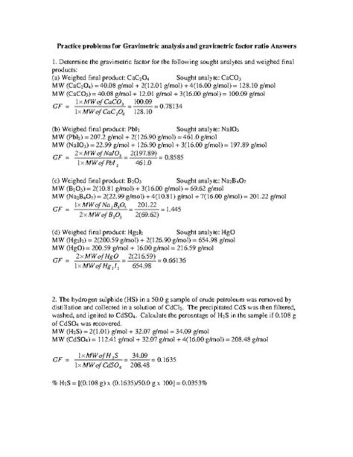 Gravimetric Analysis Problems and Answers PDF: Expert Solutions
