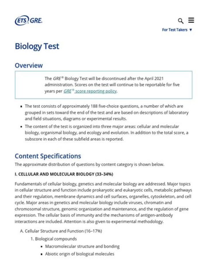Download Free GRE Biology Subject Test PDF