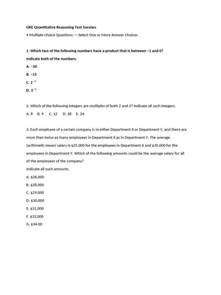 Free GRE Quantitative Reasoning Practice Questions PDF Download
