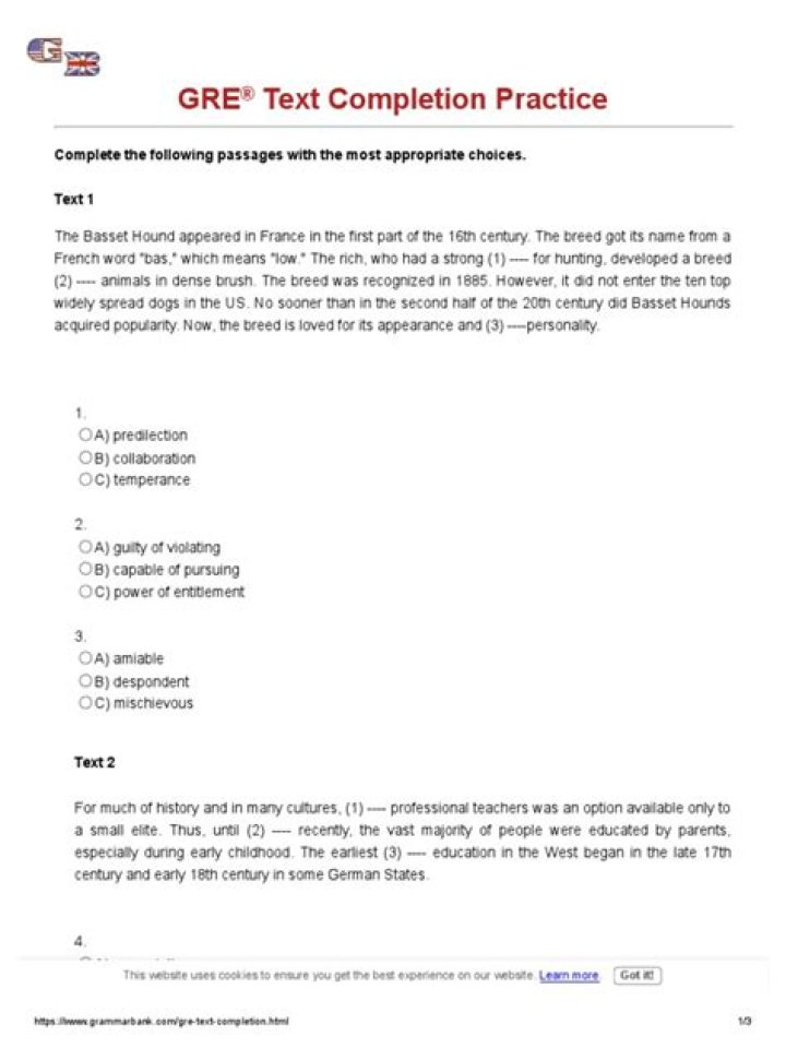 Master GRE Text Completion with Practice Questions PDF