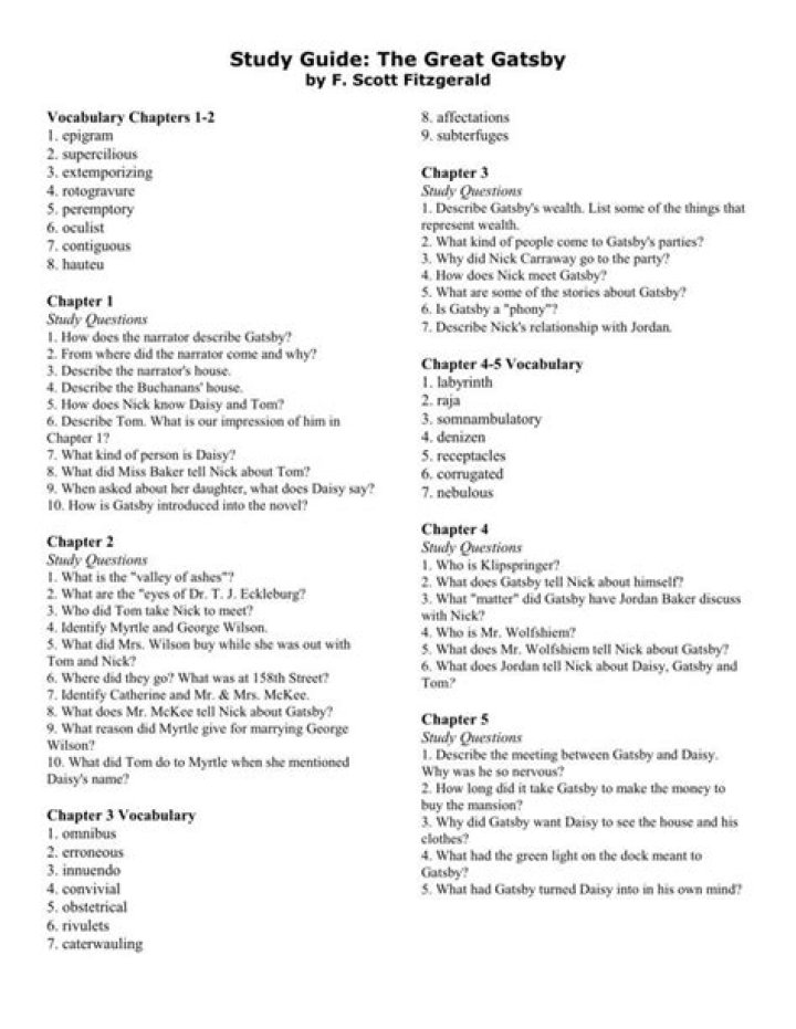 Great Gatsby Study Guide Answers PDF: Complete Exam Prep Resource