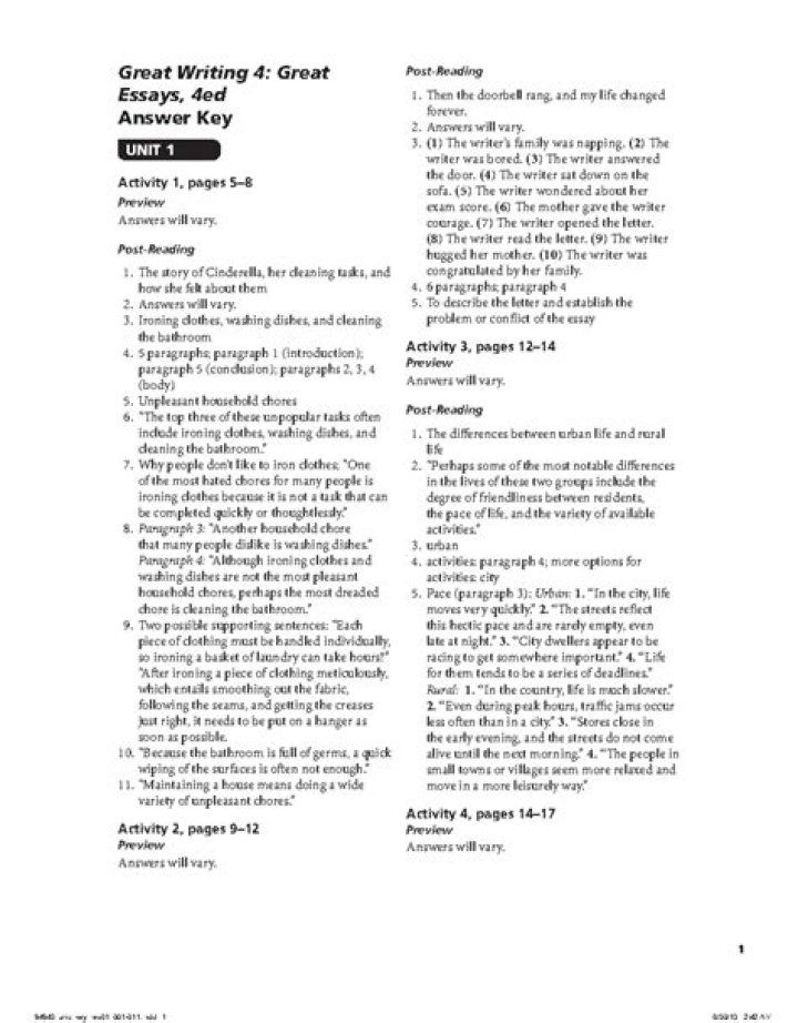 Master Great Writing: 2 Great Paragraphs, 4th Edition Answer Key PDF