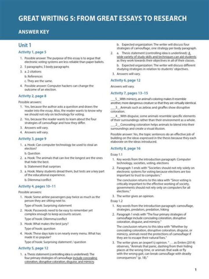 Master Great Writing 5th Edition Answer Key PDF Download