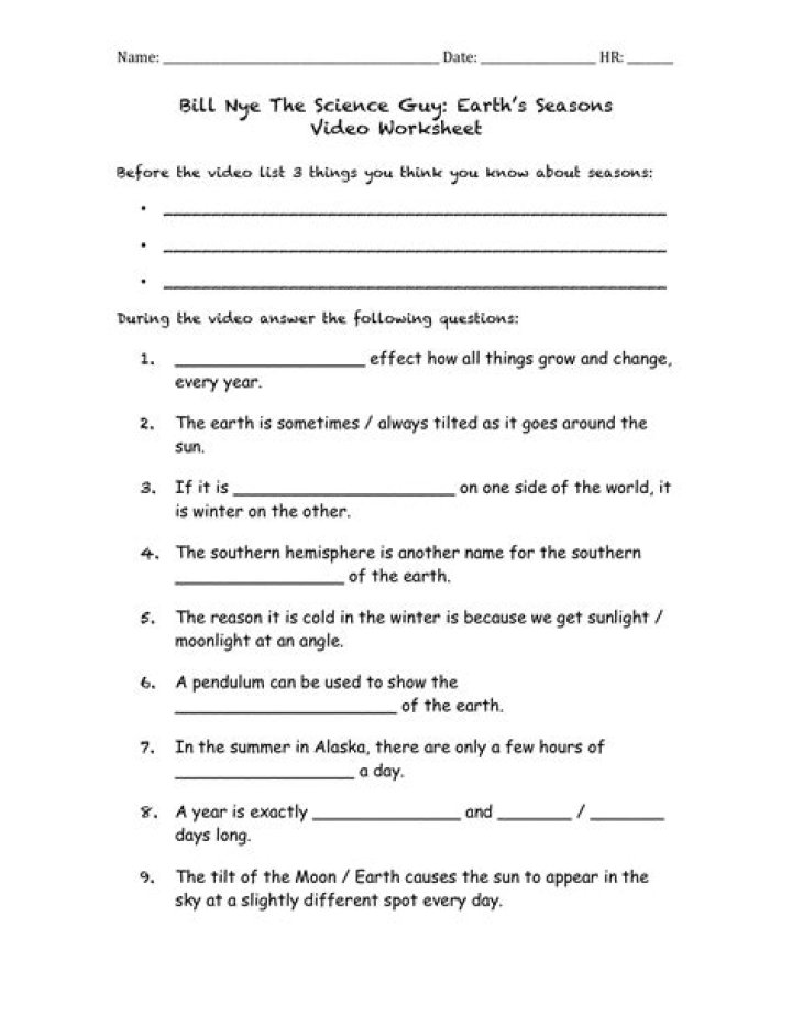 Greatest Discoveries with Bill Nye: Earth Science Answer Sheet PDF