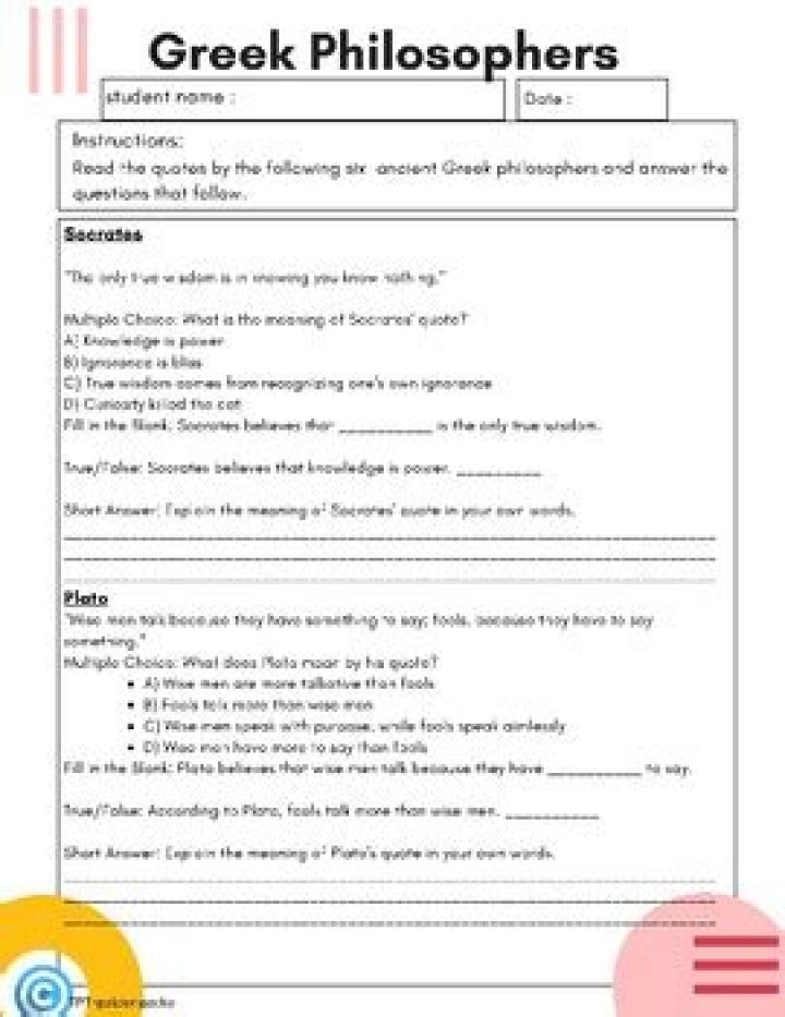 Greek Philosophers Worksheet PDF: Free Educational Resource