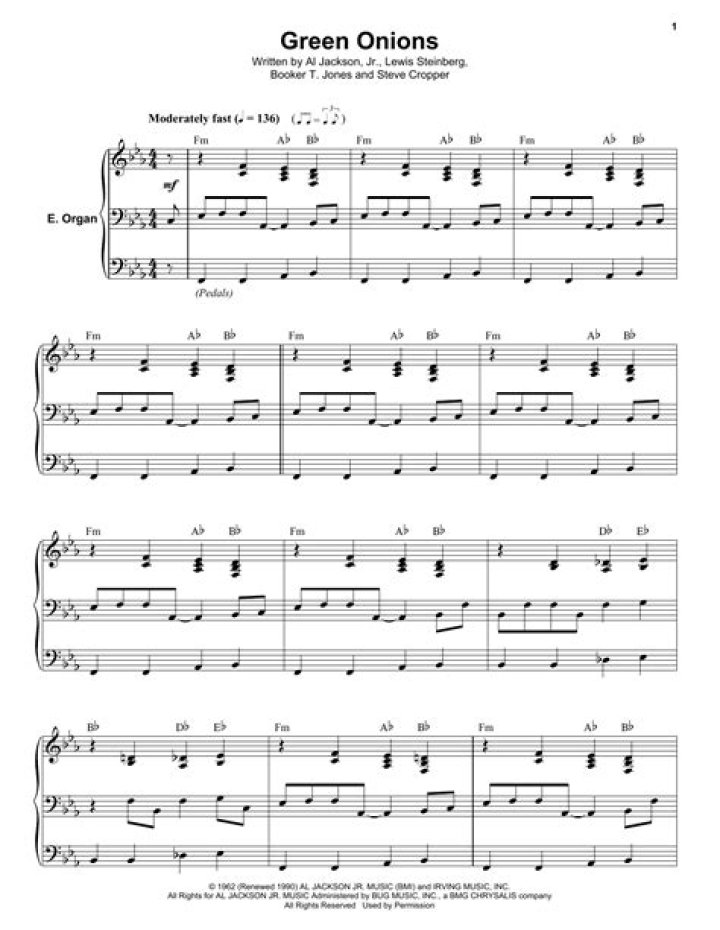 Green Onions Organ Sheet Music PDF – Easy Piano Arrangement