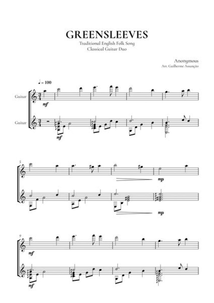 Greensleeves Classical Guitar Sheet Music PDF – Download Now