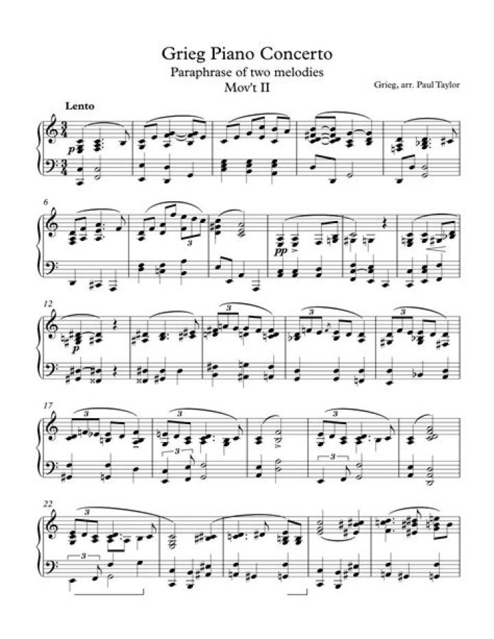 Grieg Piano Concerto in A Minor Sheet Music PDF Download