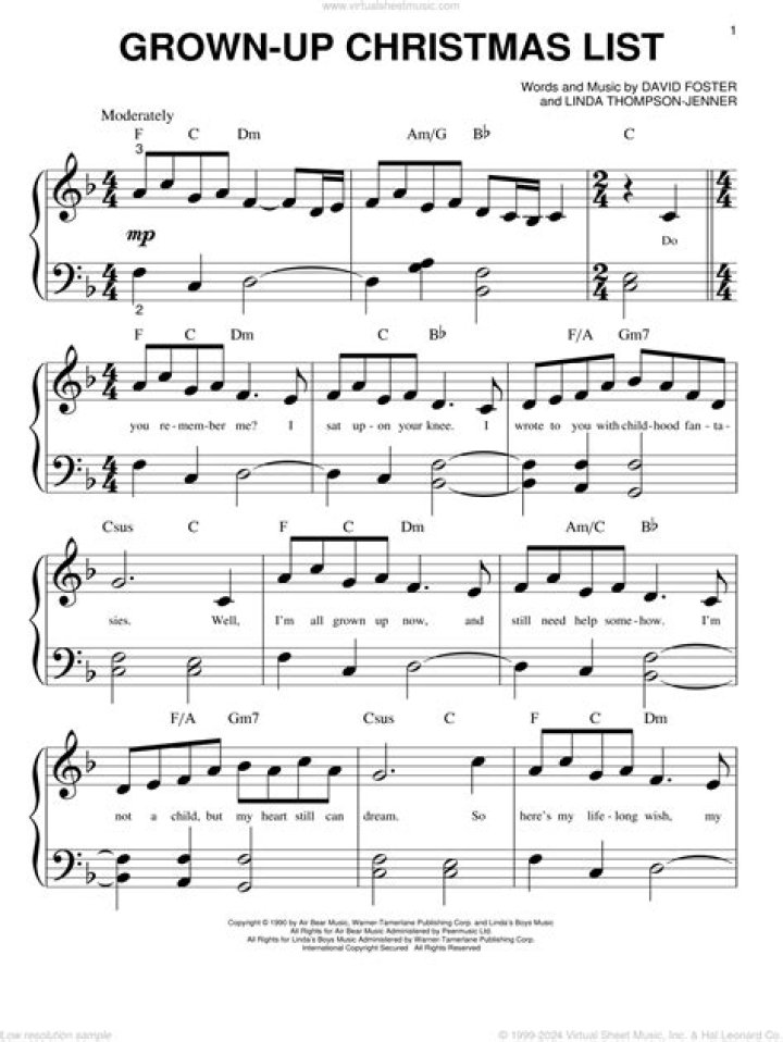 Free Grown Up Christmas List Sheet Music PDF – Download Now