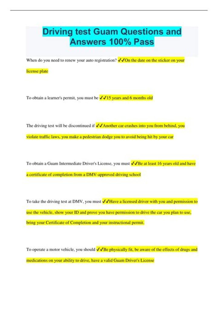 Guam Driving License Test Questions and Answers PDF – Download Now