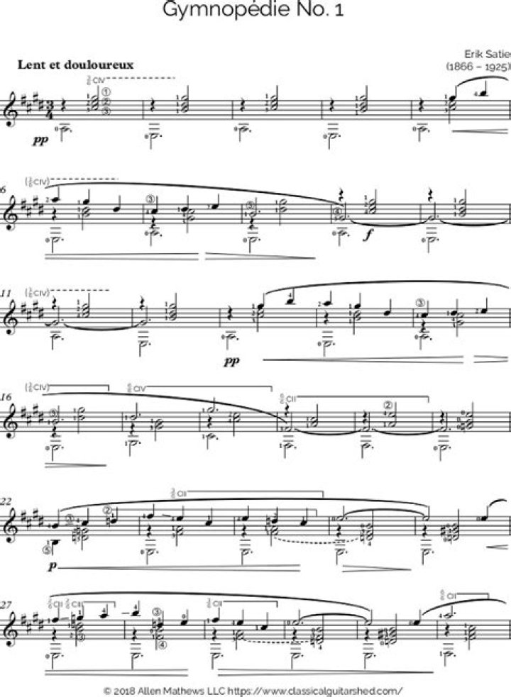 Free Gymnopedie No 1 Guitar Sheet Music PDF – Download Now