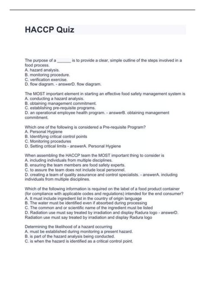 HACCP Quiz Questions & Answers PDF: Perfect Study Resource