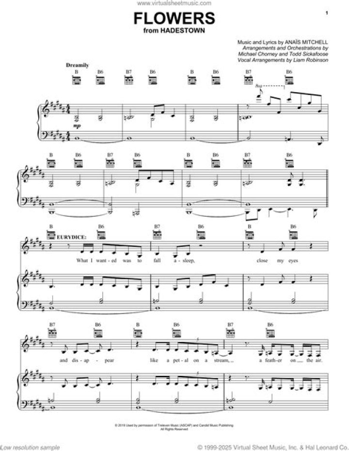Hadestown Flowers Sheet Music PDF – Download Free Performance Score