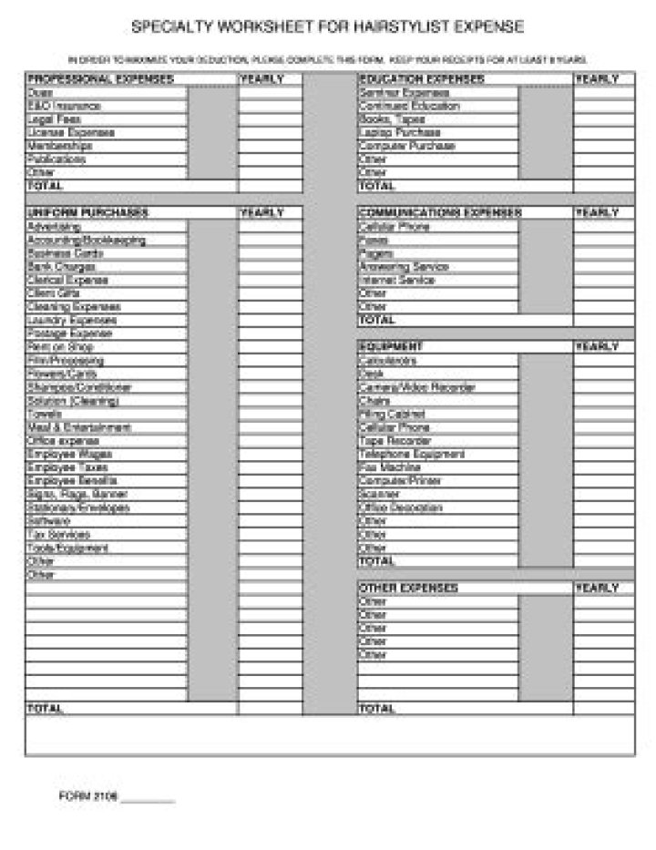 Hair Stylist Tax Deduction Worksheet PDF – Save Money on Expenses