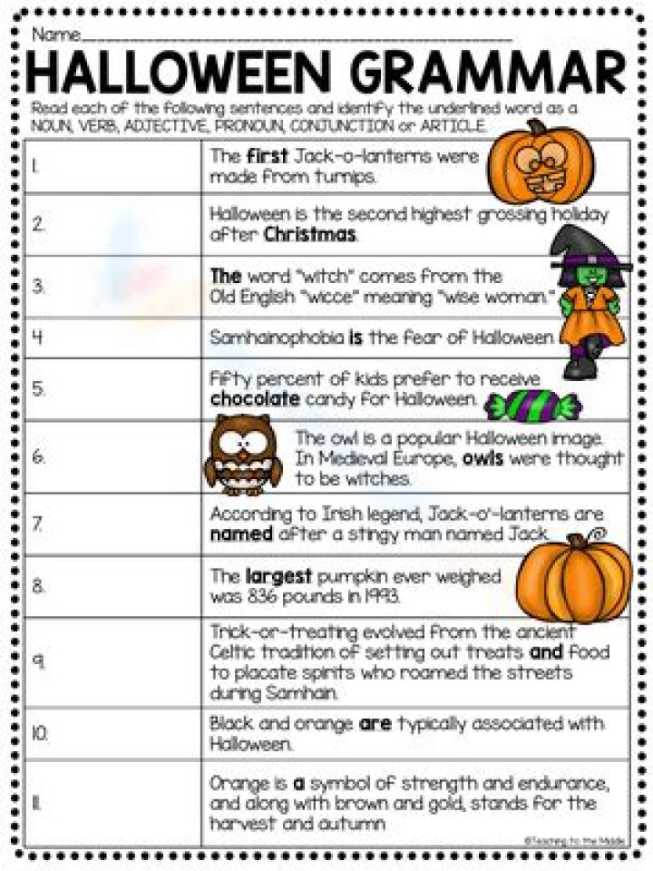 Halloween Grammar Worksheets PDF: Printable Halloween-Themed Grammar Activities