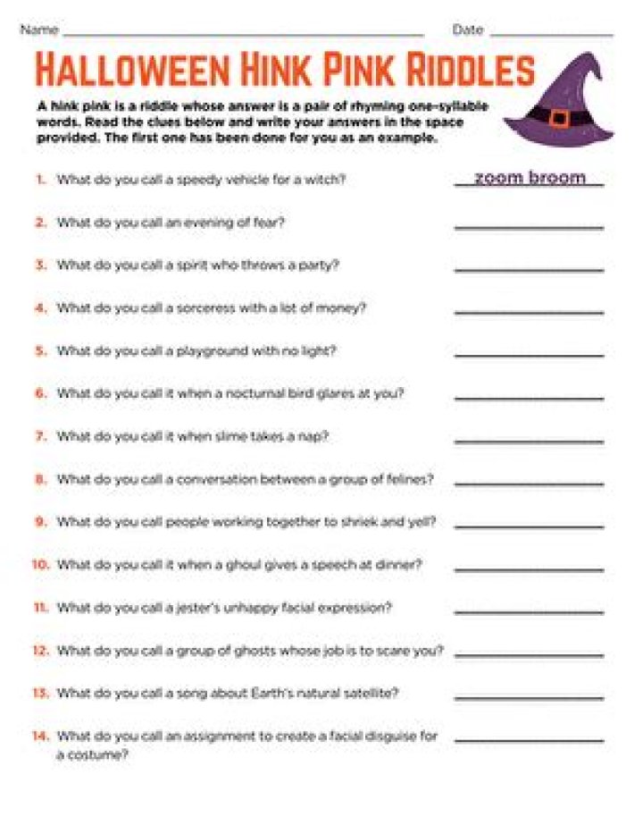 Halloween Hink Pink Riddles Answer Key PDF – Solve Spooky Puzzles