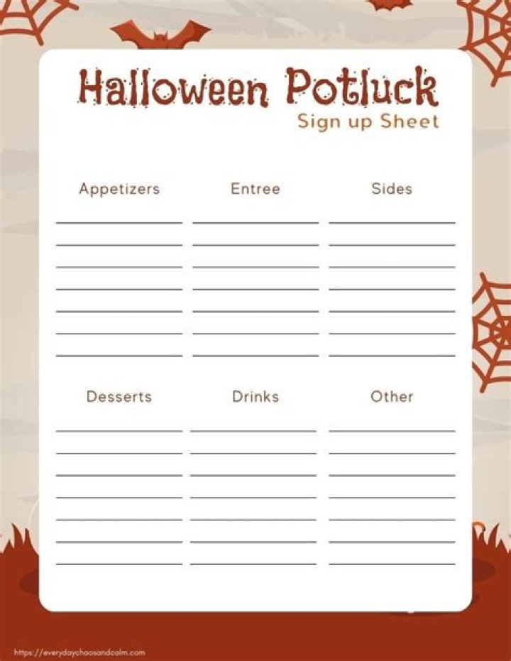 Halloween Potluck Sign-Up Sheet PDF – Easy Sign-Up for Festive Gatherings