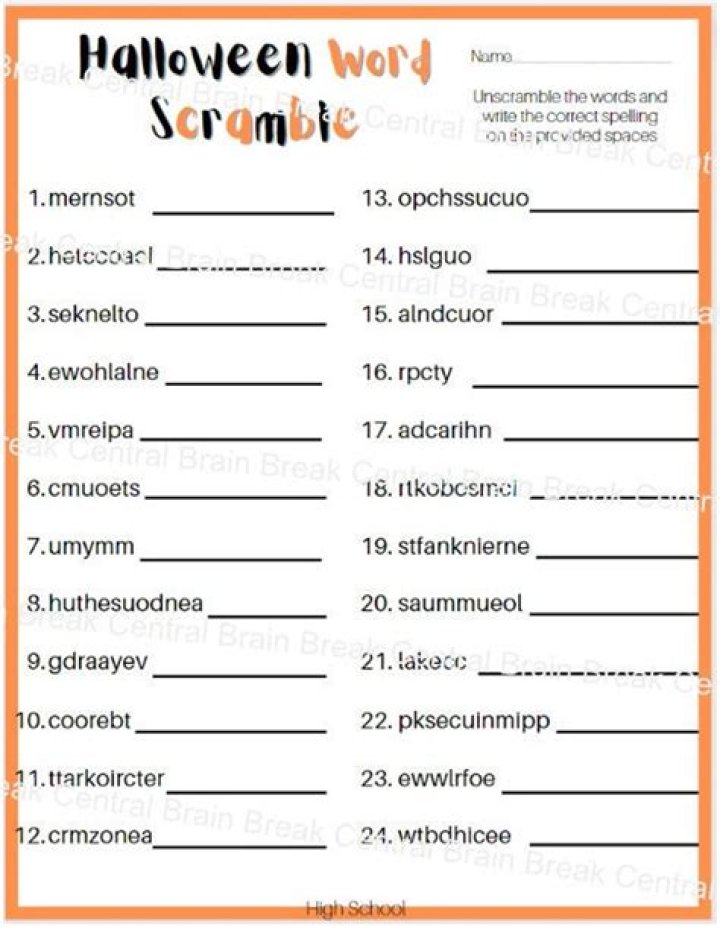 Halloween Word Scramble Answers PDF: Fun Brain Teaser Printables