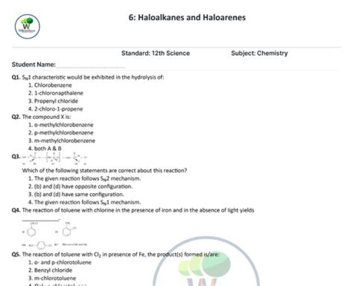 Haloalkanes and Haloarenes Questions & Answers PDF: Complete Study Guide