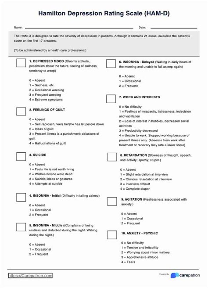 Hamilton Depression Scale Test PDF – Download for Self-Assessment