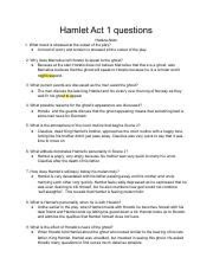 Hamlet Act 1 Key Questions & Answers PDF – Study Guide
