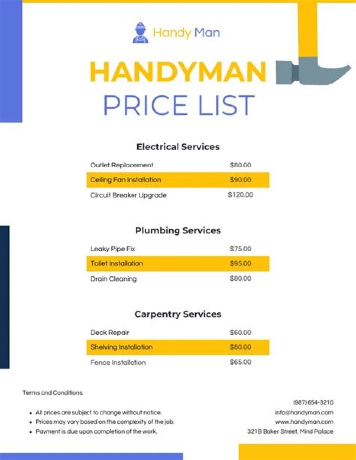 Free Handyman Price List PDF – Handyman Service Cost Breakdown