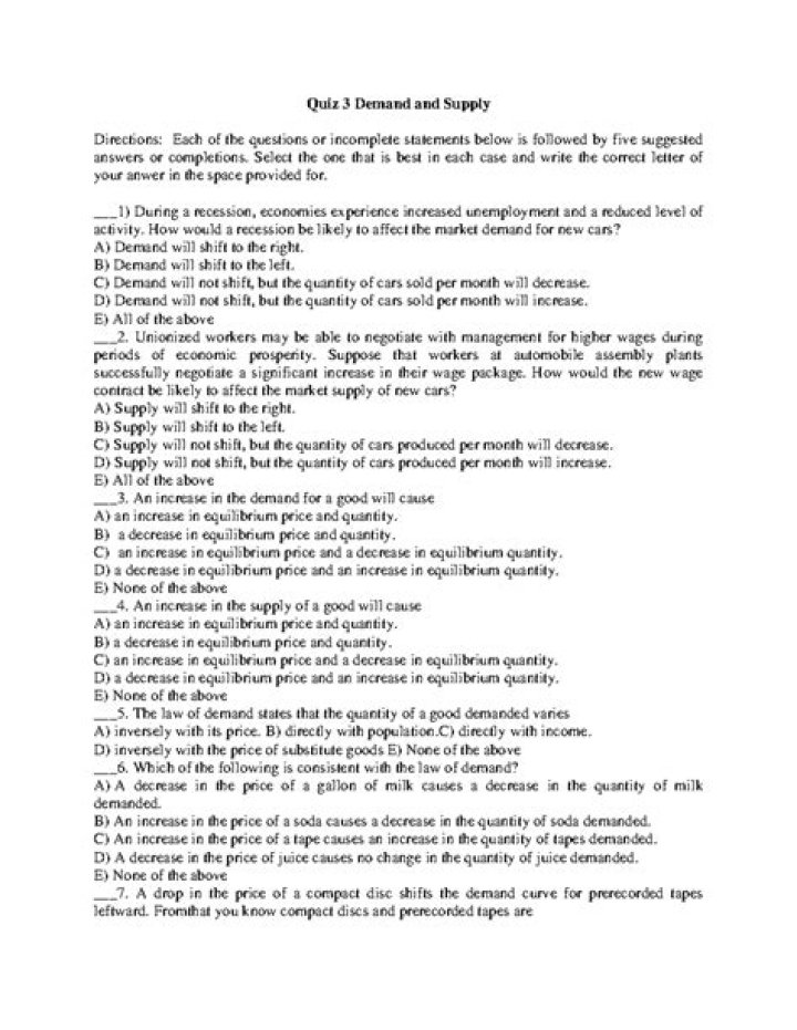 Master Hard Shift in Demand & Supply Quiz Questions PDF