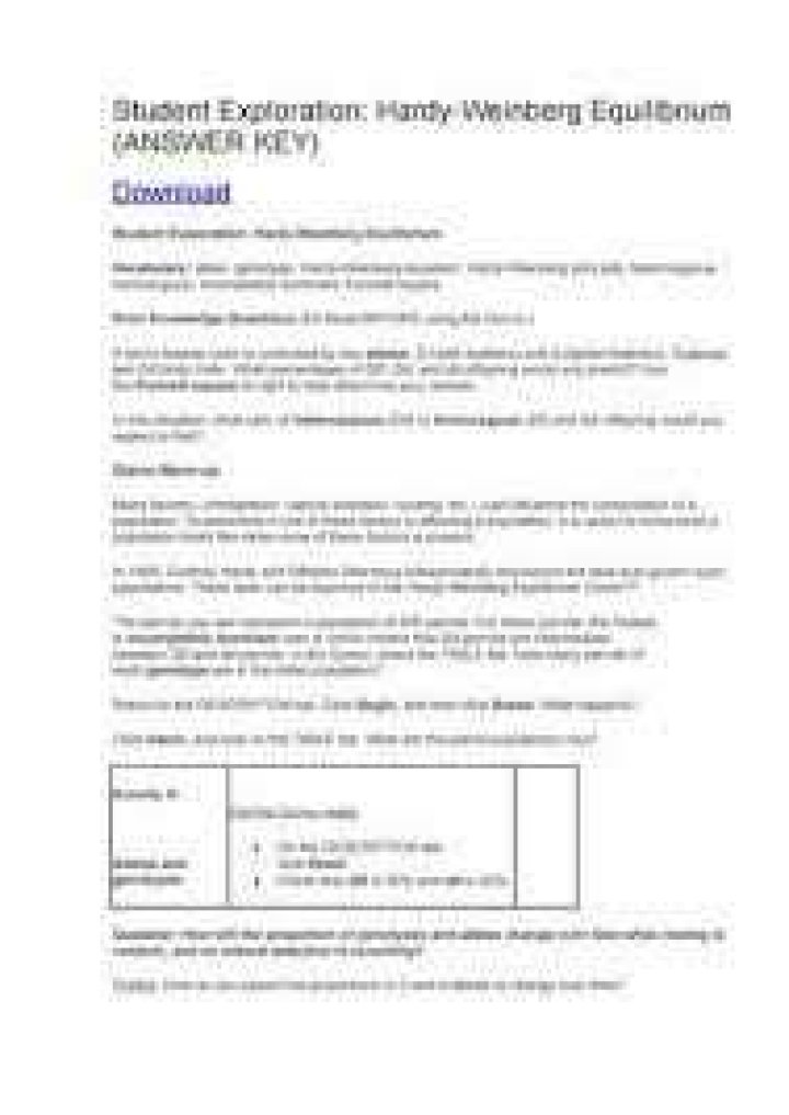 Hardy-Weinberg Equilibrium Gizmo Answer Key PDF Guide