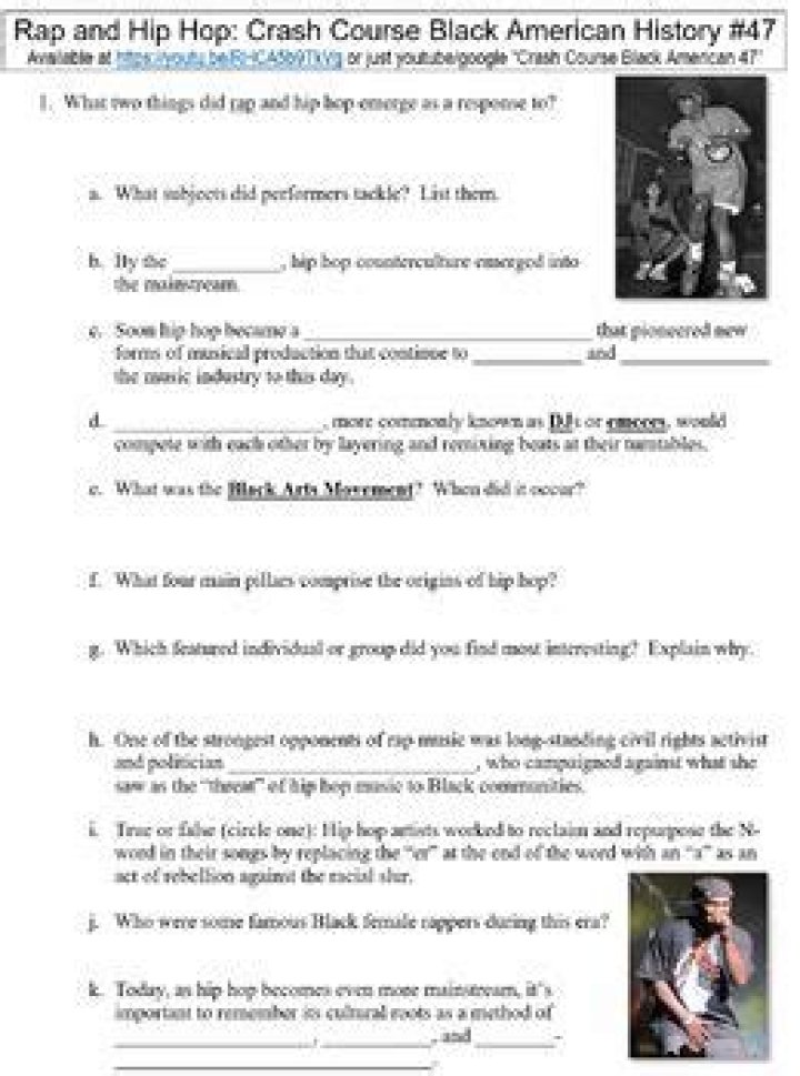 Harlem Renaissance to Hip Hop: Worksheet Answers PDF for Students