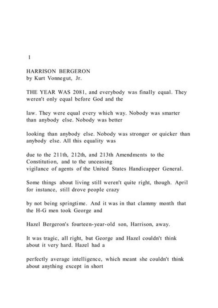 Harrison Bergeron PDF with Key Questions and Analysis