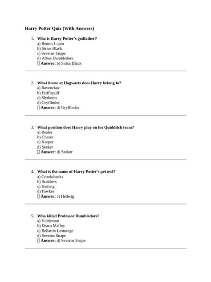 Harry Potter Quiz with Answers PDF – Test Your Knowledge