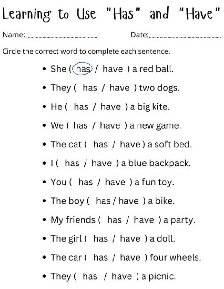 Free Have-Has Exercises Worksheets PDF – Instant Download