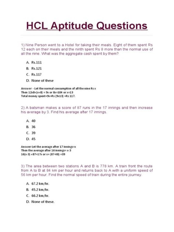 HCL Aptitude Test Questions & Answers PDF – Practice Test with Answers