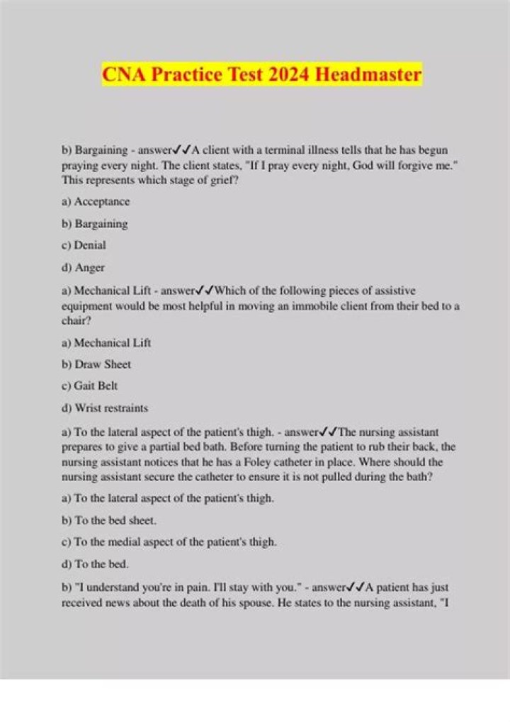 Headmaster CNA Practice Test 2024 – Free PDF Download with Answers