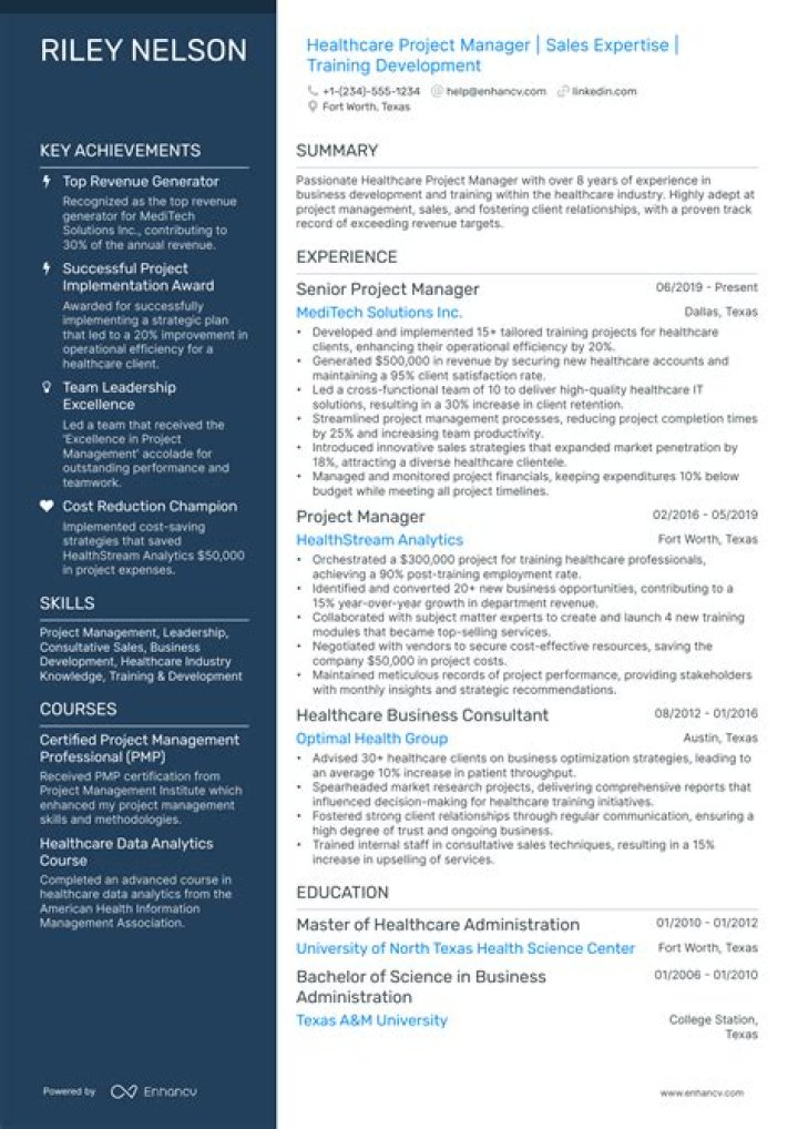 Healthcare Project Manager Resume PDF for Job Success