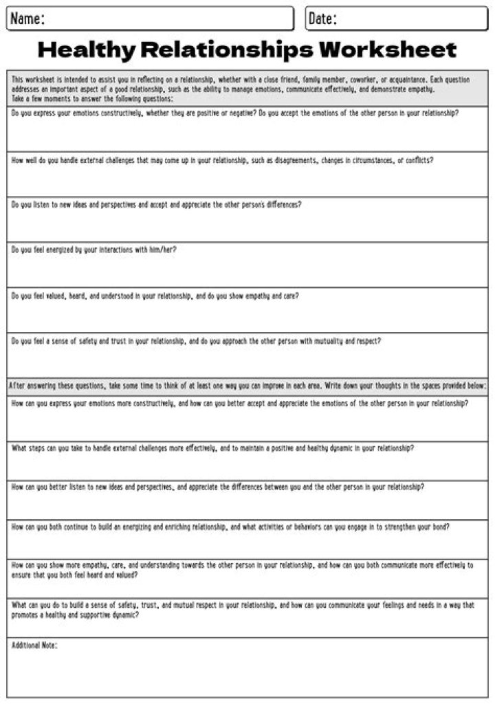 Healthy Relationships Worksheets for Adults PDF: Build Stronger Bonds
